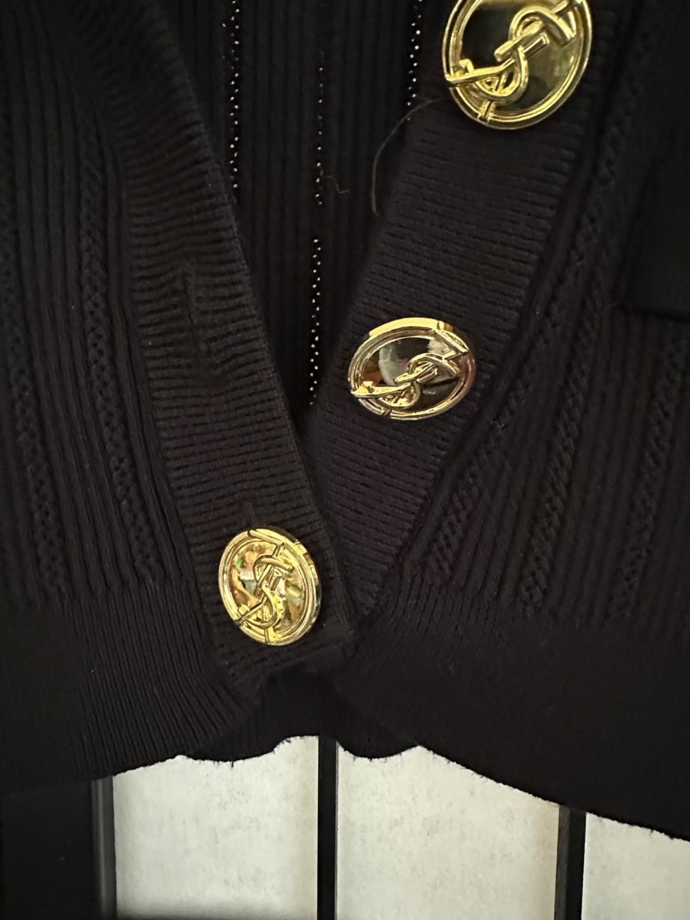 Yves Saint Laurent Black Cropped Ribbed Jacket with Gold Buttons - Picture 2 of 4